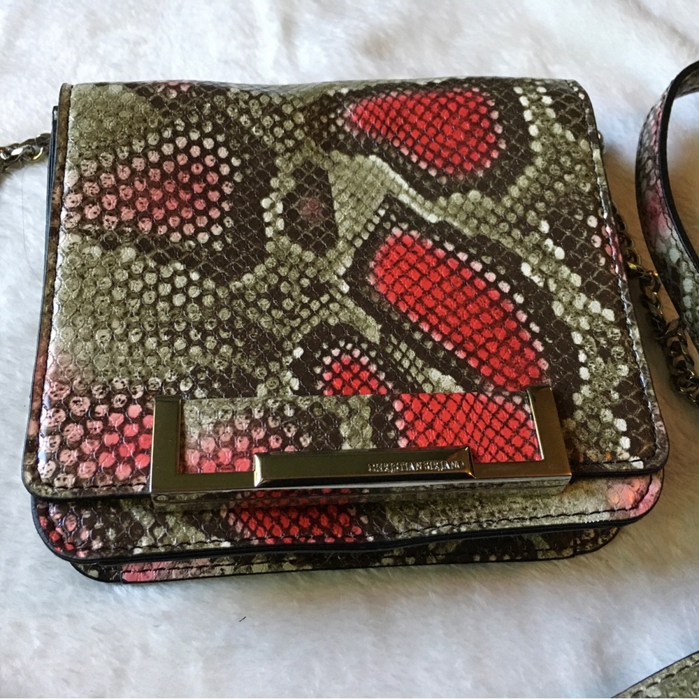 Christian Siriano Snake Skin Crossbody Bag with Gold Chain.